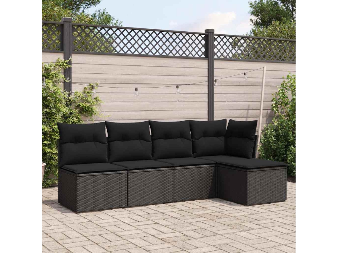 Vidaxl 5 Pcs Conjunto Sofás De Jardim Com Almofadões Vime Pe Preto