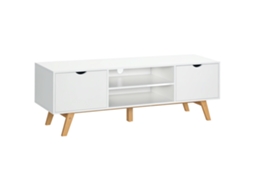 Mesa para Tv de 65 Polegadas,módulo com 2 Armários,2 Prateleiras Abertas e Pés de Madeira,150x39x50cm,branco BTFORUS