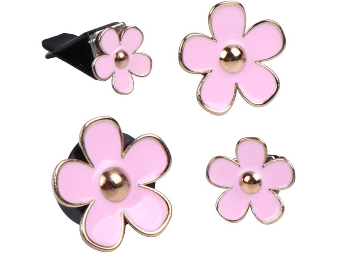 Conjunto de 4 mini difusores de aromatizador de carro em formato de flor.