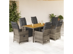 Vidaxl 7 Pcs Conjunto Bistrô De Jardim C/ Almofadões Vime Pe Cinza