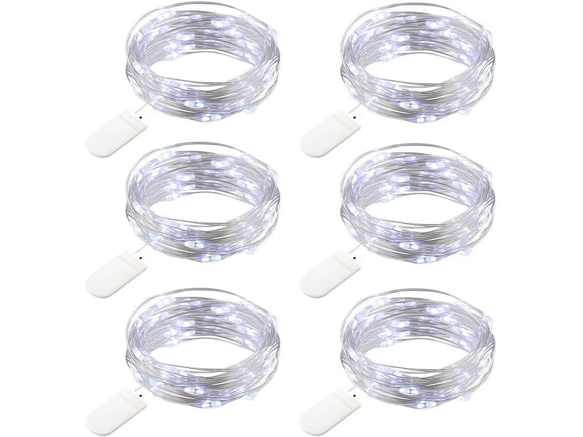 6 Pack Luces De Cadena De Hadas 7.2ft 20 Led Con Pila Para Decoración Navideña