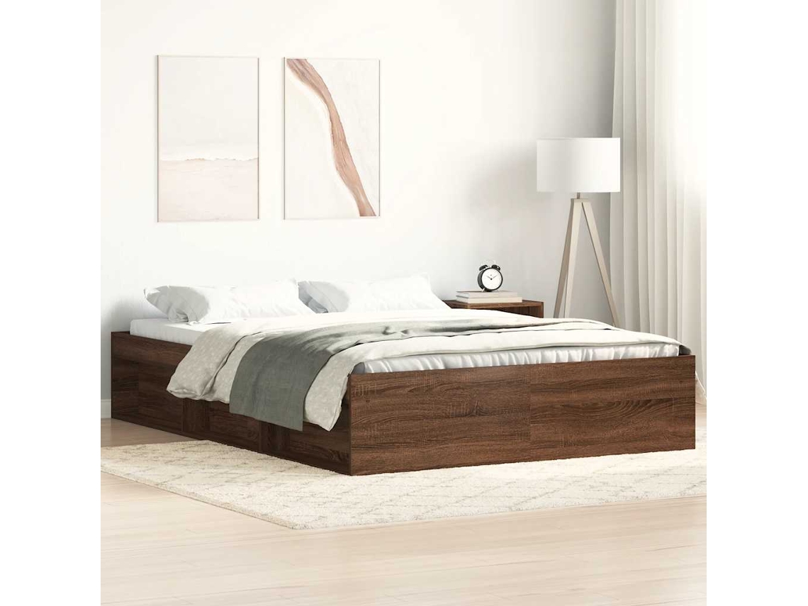 Vidaxl Estrutura De Cama De Casal Pequena 120x190 Cm Carvalho Castanho