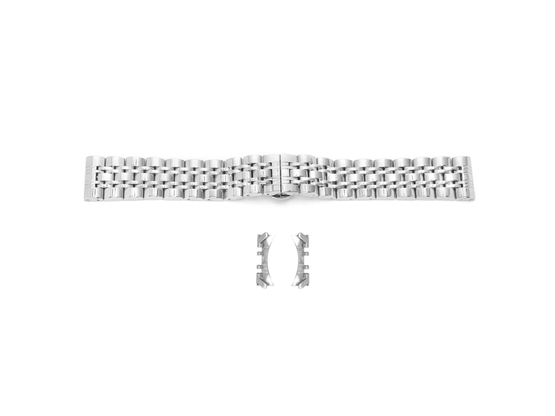 Pulseira ajustável em aço inoxidável prateado com fecho borboleta, 22 mm