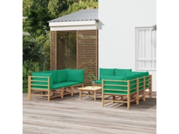 Vidaxl 9 Pcs Conjunto Lounge De Jardim Bambu C/ Almofadões Verdes