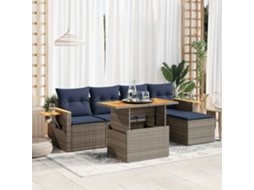 Vidaxl 6 Pcs Conjunto Sofás Jardim Com Almofadões Pe/acácia Cinzento