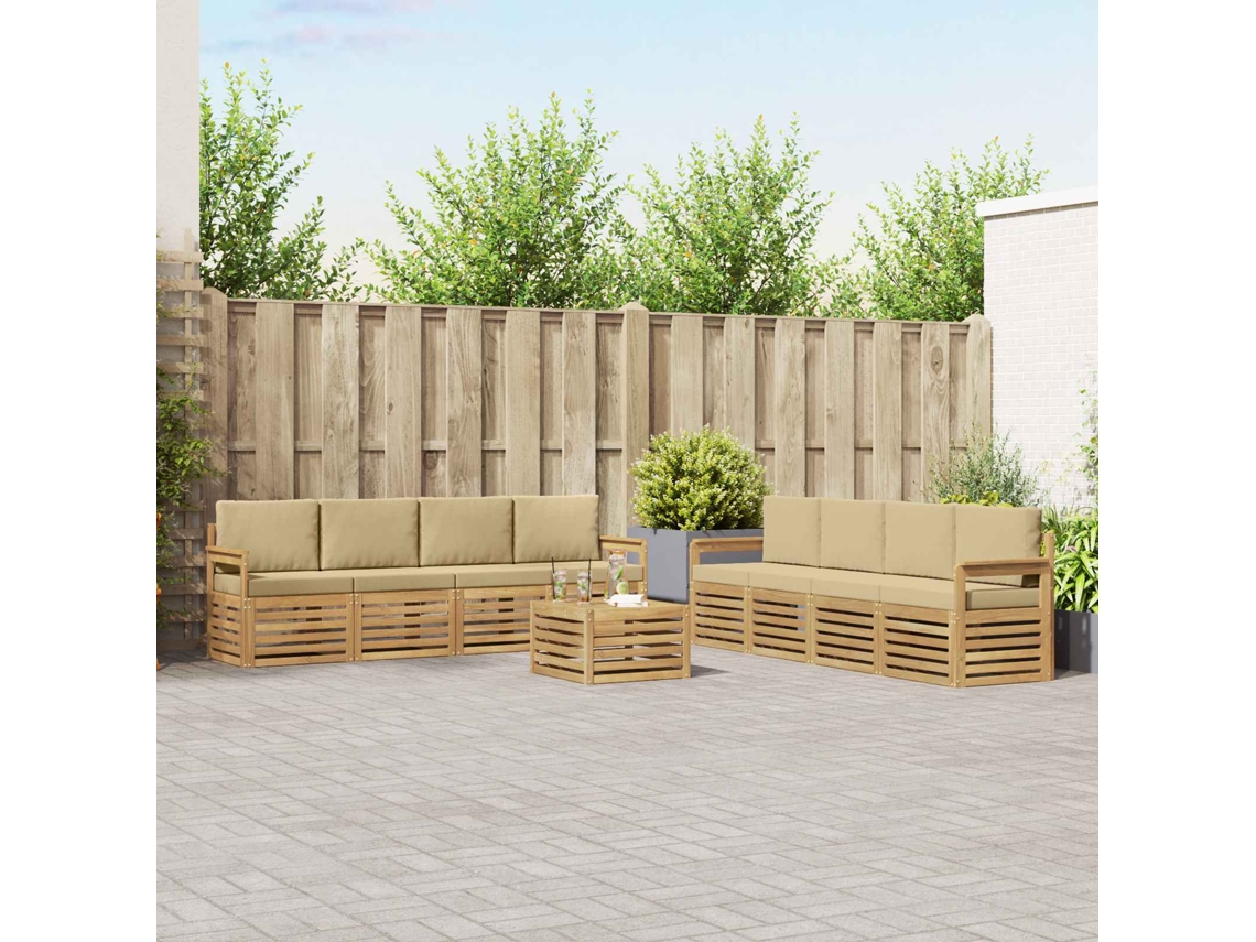 Vidaxl Conjunto De Sofás Para Exterior 9 Unid. Branco E Bege Poliéster