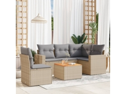 Vidaxl 6 Pcs Conjunto De Sofás P/ Jardim Com Almofadões Vime Pe Bege