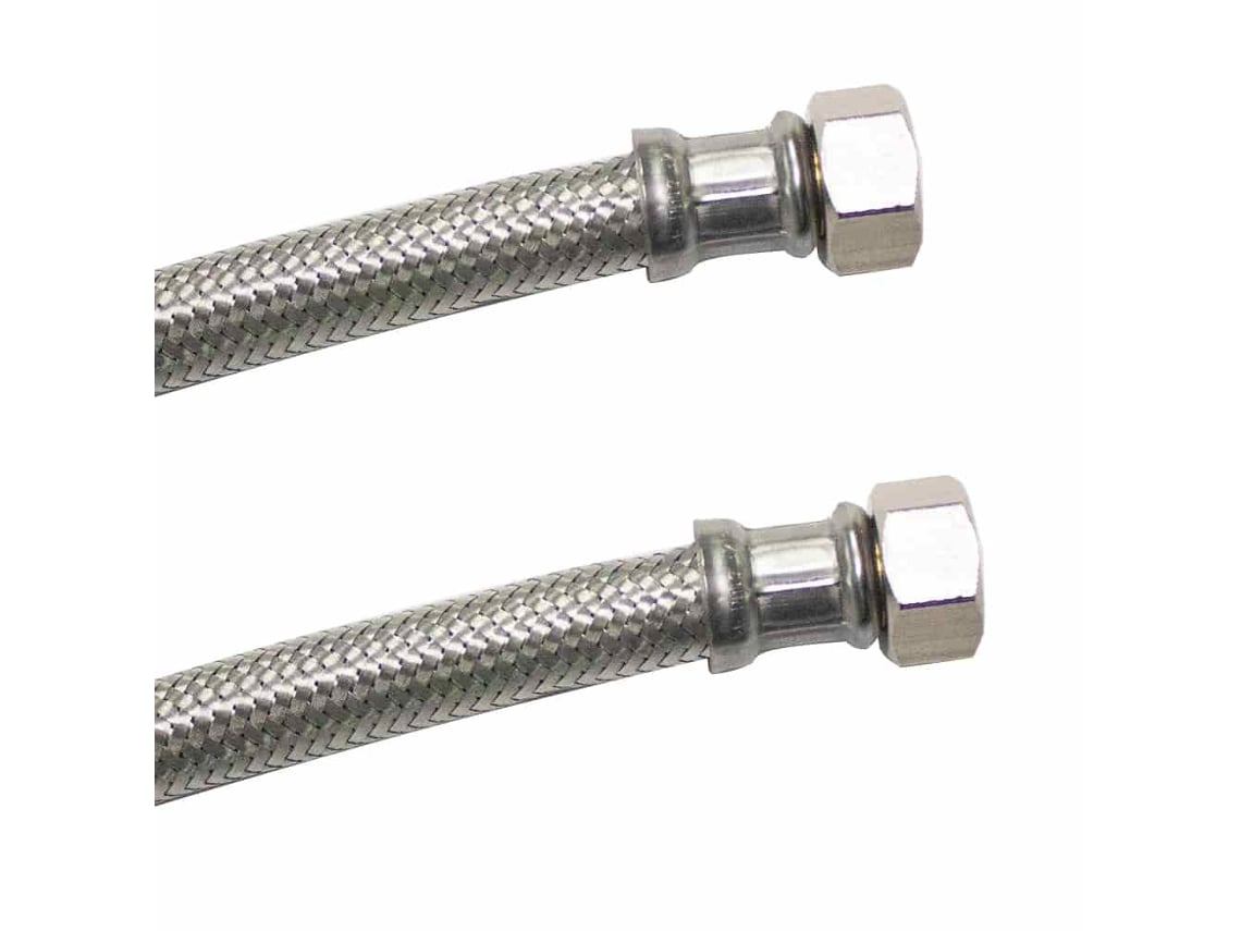 Tubo flexível de aço inoxidável revestido de silicone, 1/2 x 3/4 pol., 1500 mm, DN13, com conexões de latão.