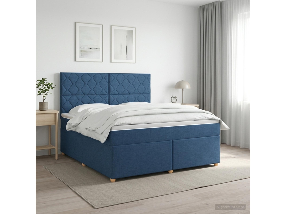Vidaxl Cama Box Spring Com Colchão Azul 180 X 200 Cm Tecido