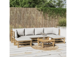Conjunto 7 Peças Lounge De Jardim Bambu C/ Almofadões Cinzento Claro Dkd Home Decor