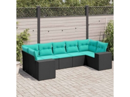 Vidaxl Conjunto De Sofá De Jardim Com 7 Peças E Almofadas Em Rattan Sintético Preto