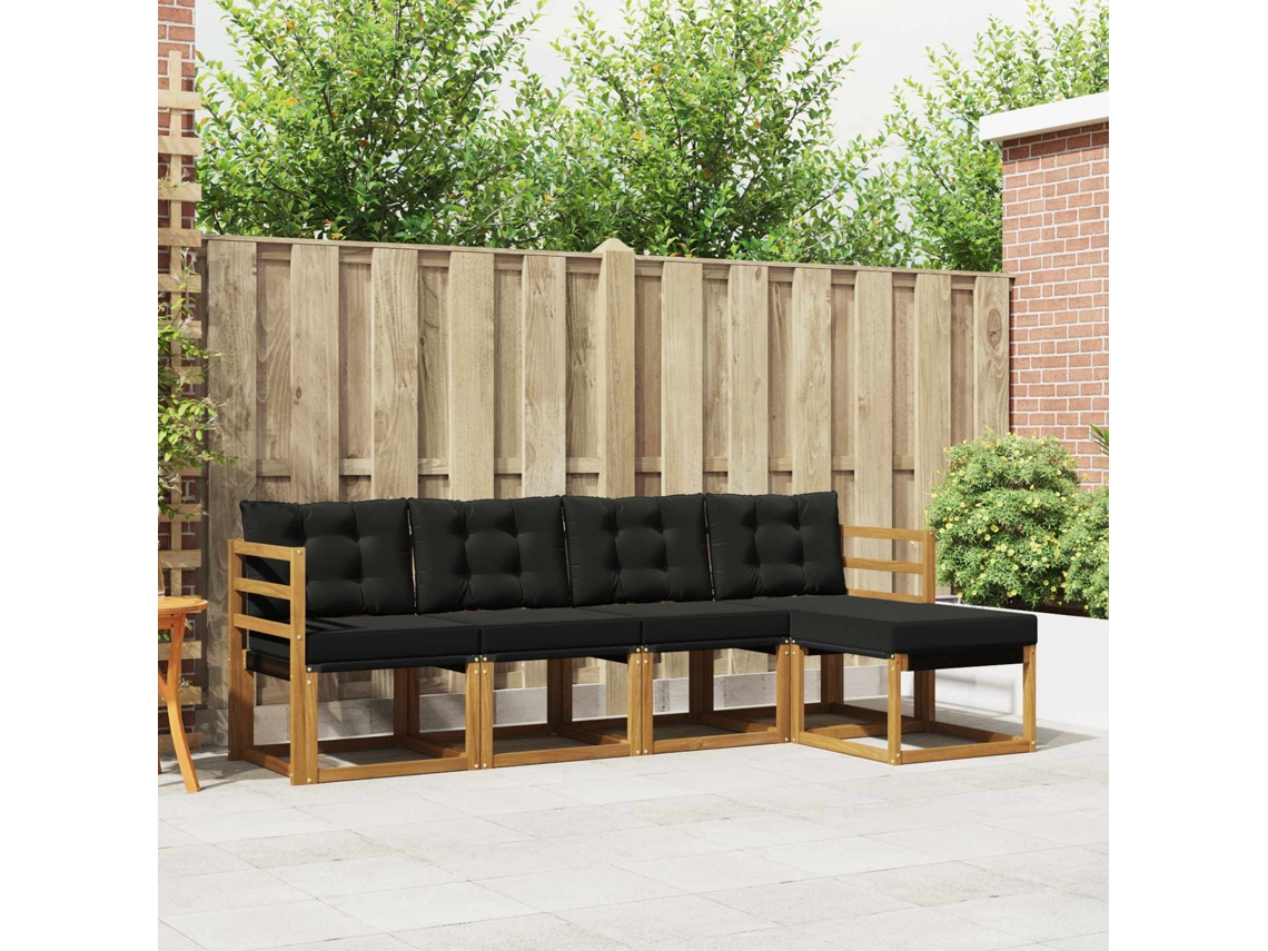 Vidaxl Conjunto De Sofás Para Exterior 5 Unid. Natural E Preto