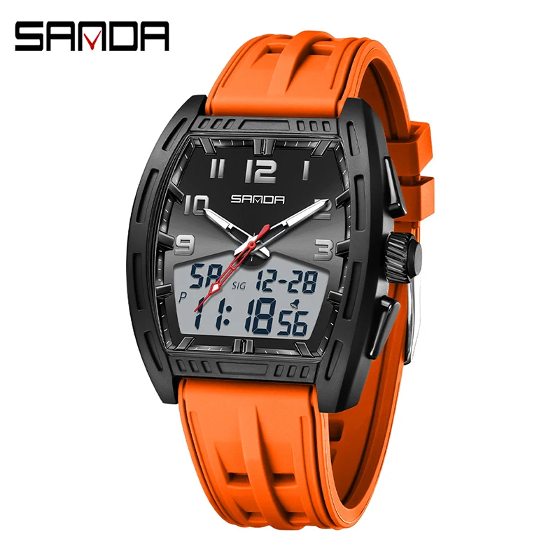 Relógio Masculino Digital Esportivo (laranja) Com Despertador, Resistente A Choques E Visor Luminoso.