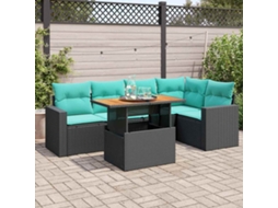 Vidaxl 6 Pcs Conjunto Sofás De Jardim C/ Almofadões Vime Pe Preto