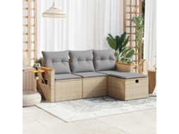 Vidaxl 4 Pcs Conjunto De Sofás Para Jardim C/ Almofadões Vime Pe Bege