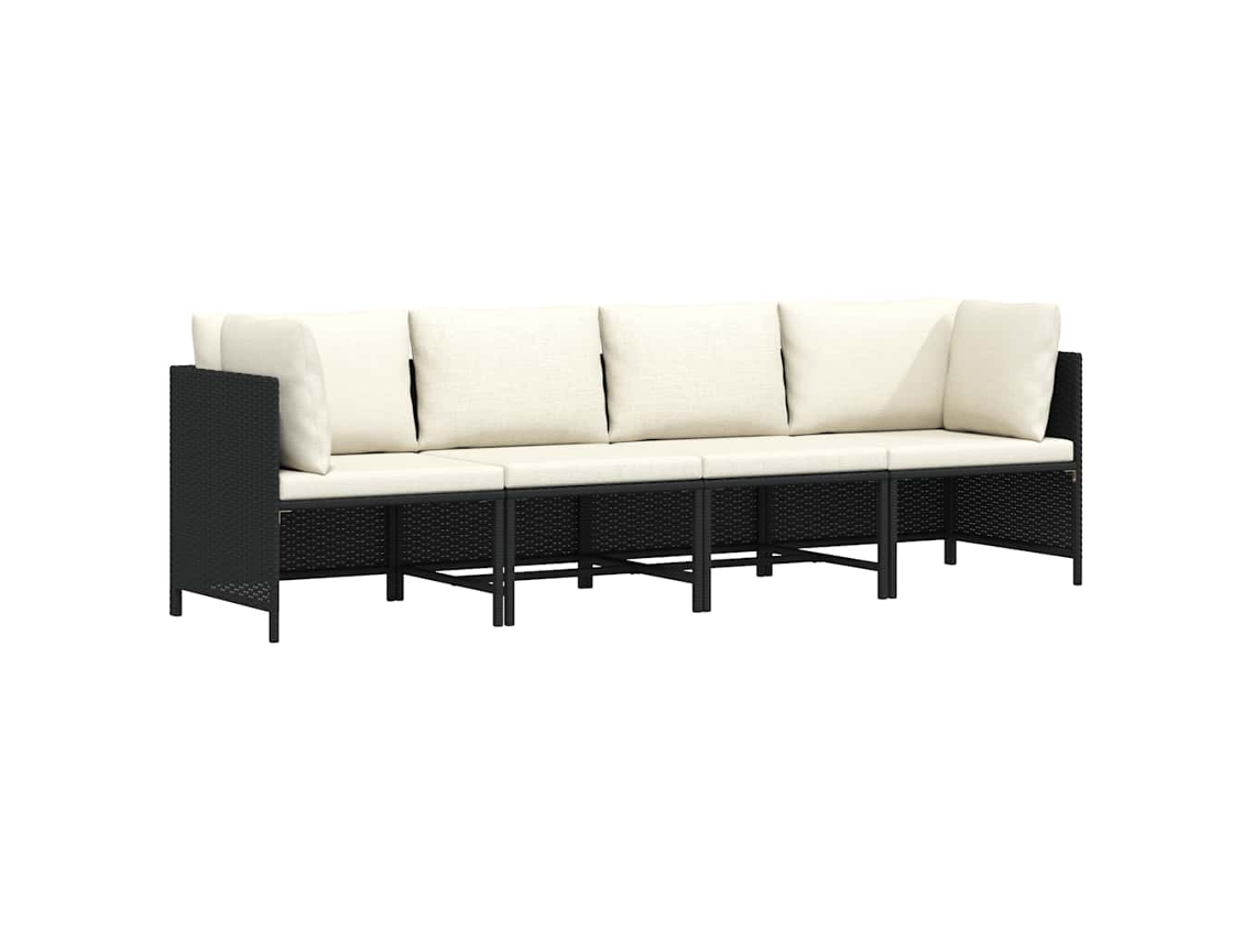 Vidaxl Sofá De Jardim 4 Lugares Com Almofadões Vime Pe Preto