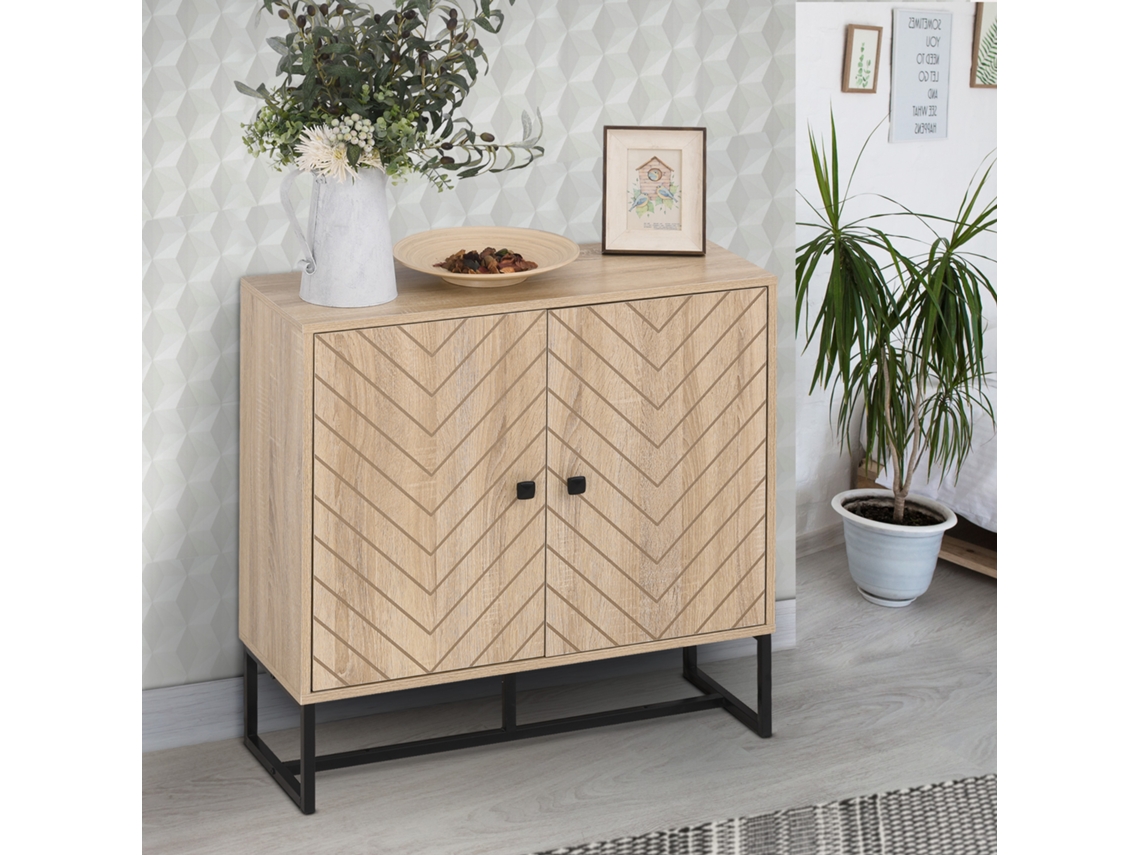 Buffet De Cozinha Moderno Em Madeira Natural, Aparador Com 2 Portas E Prateleiras, 80x29,5x80 Cm