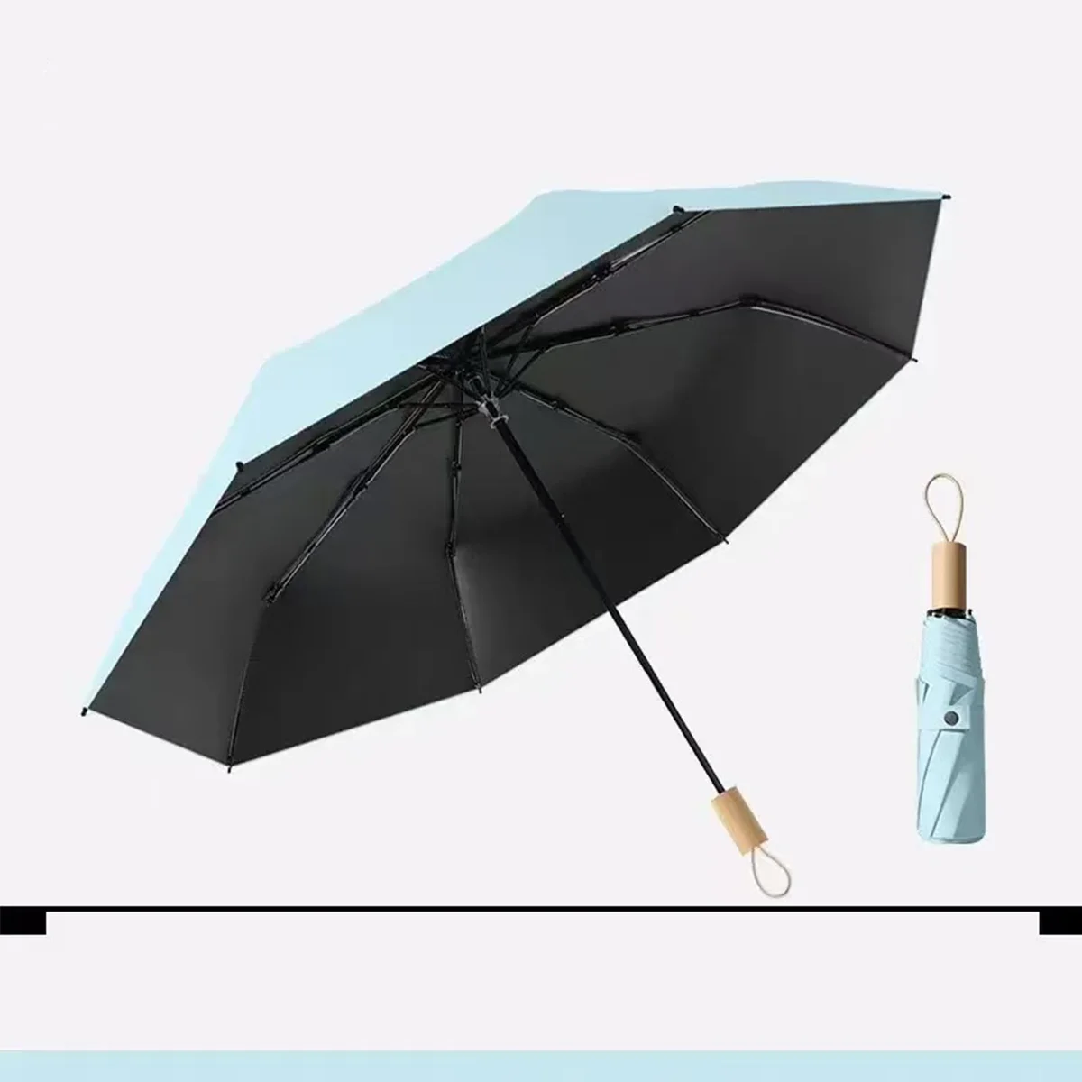 (azul Celeste) Guarda-chuva Automático Triplo Estilo Francês Romântico Para Mulheres, Adequado Para Sol E Chuva