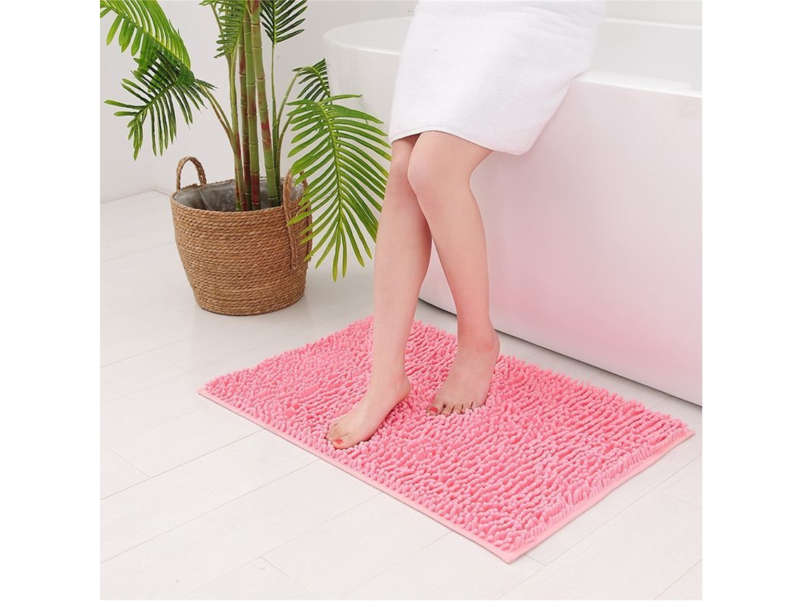 Tapete de Banheiro Anti derrubado Microfibra Lavável Absorvente Rápido 16x24 Polegadas Rosa