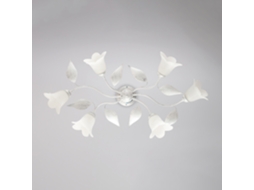 Olga Plafon Em Ferro Lacado Branco Com Decoração. Difusores Antigos Em Prata E Vidro D. 14 Alabastro Branco 6 Luzes L. 70 X 52 Belight