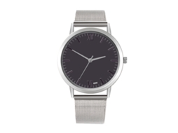 Relógio Analógico de Quartzo com Pulseira de Malha Simples Estilo Business Casual Prata