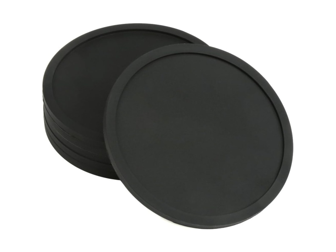Conjunto de 6 Porta copos de Silicone Preto Redondo Antiderrapante para Xícaras, Canecas de Café, Cerveja, Vinho e Garrafas AQUAFORGE