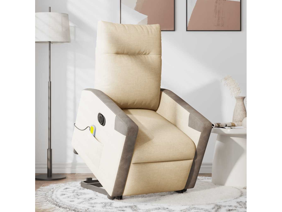 Vidaxl Poltrona Elétrica Elevatória Massagens Tecido Creme
