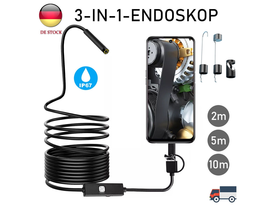 Mini Câmera Endoscópica, Luzes Led Ajustáveis Para Visibilidade Ideal, Câmera Semi Rígida Tipo Cobra Para Manobras Controladas, Câmera De Lente Dupla