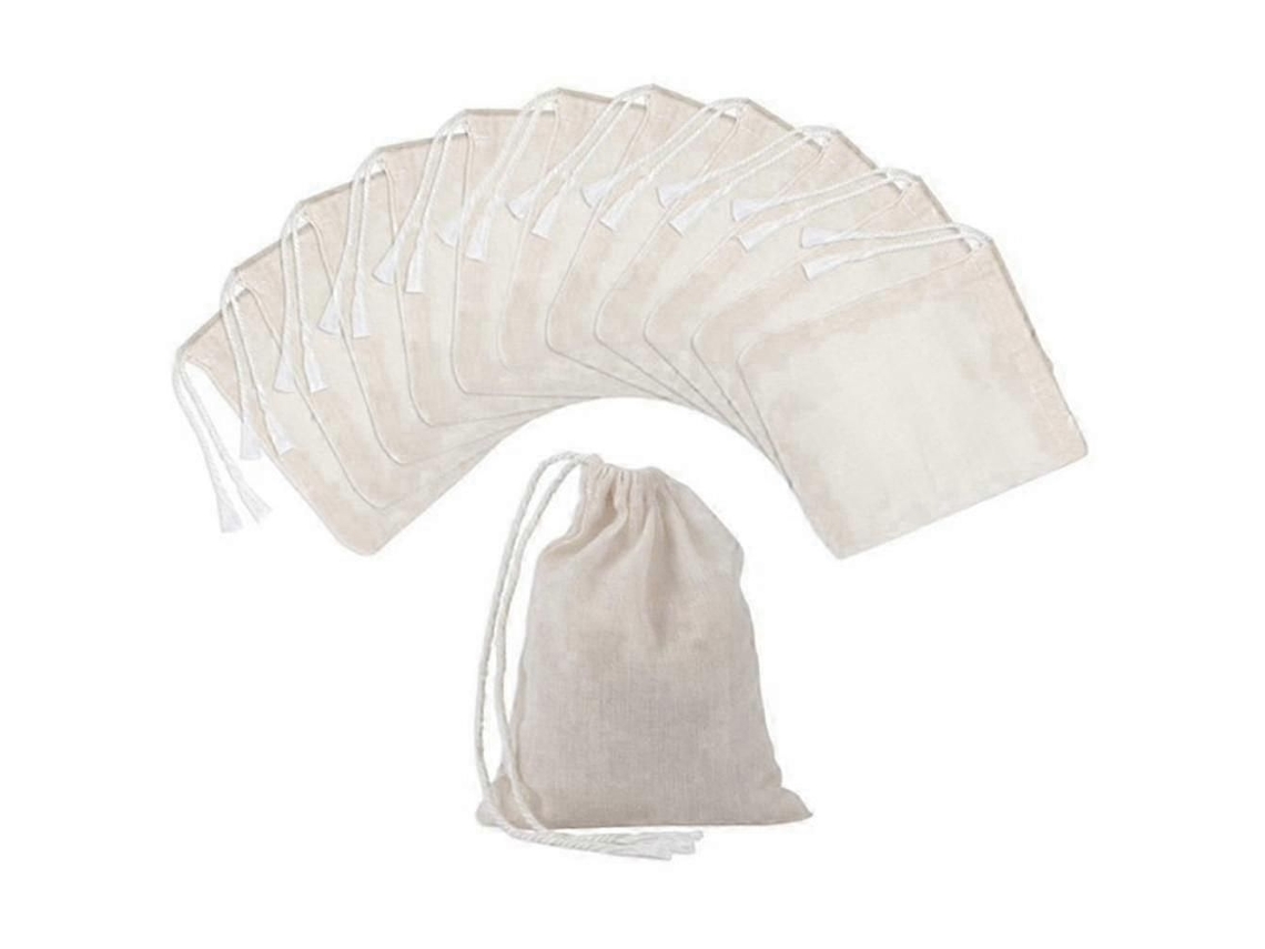 50 Sacos De Algodão Com Cordão Para Chá, 10x7,5cm