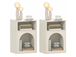 Conjunto de 2 mesas de cabeceira com compartimentos abertos, design arqueado (40x30x60cm) em branco
