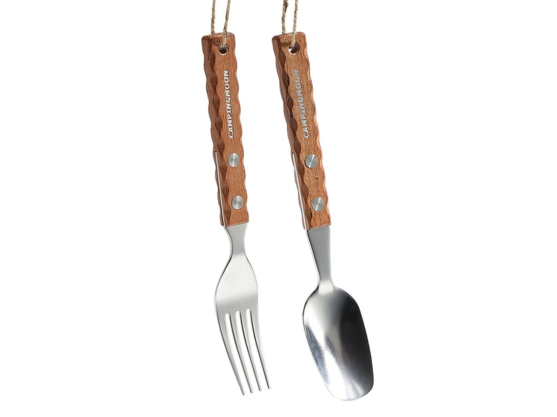 Conjunto de Talheres Inox Camping Bbq com Cabo de Madeira