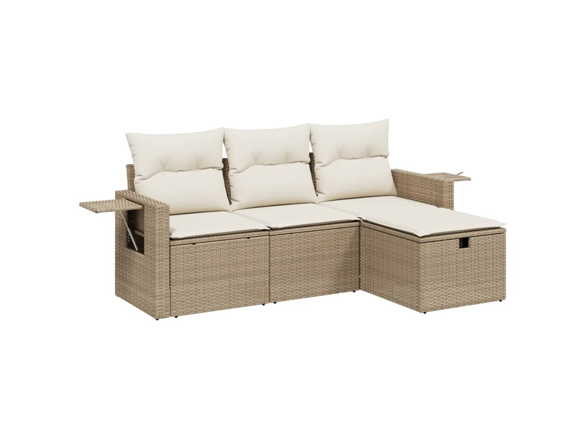 Conjunto de 4 Sofás para Jardim com Almofadas Vime Pe Bege MAISON EXCLUSIVE (4 pcs)