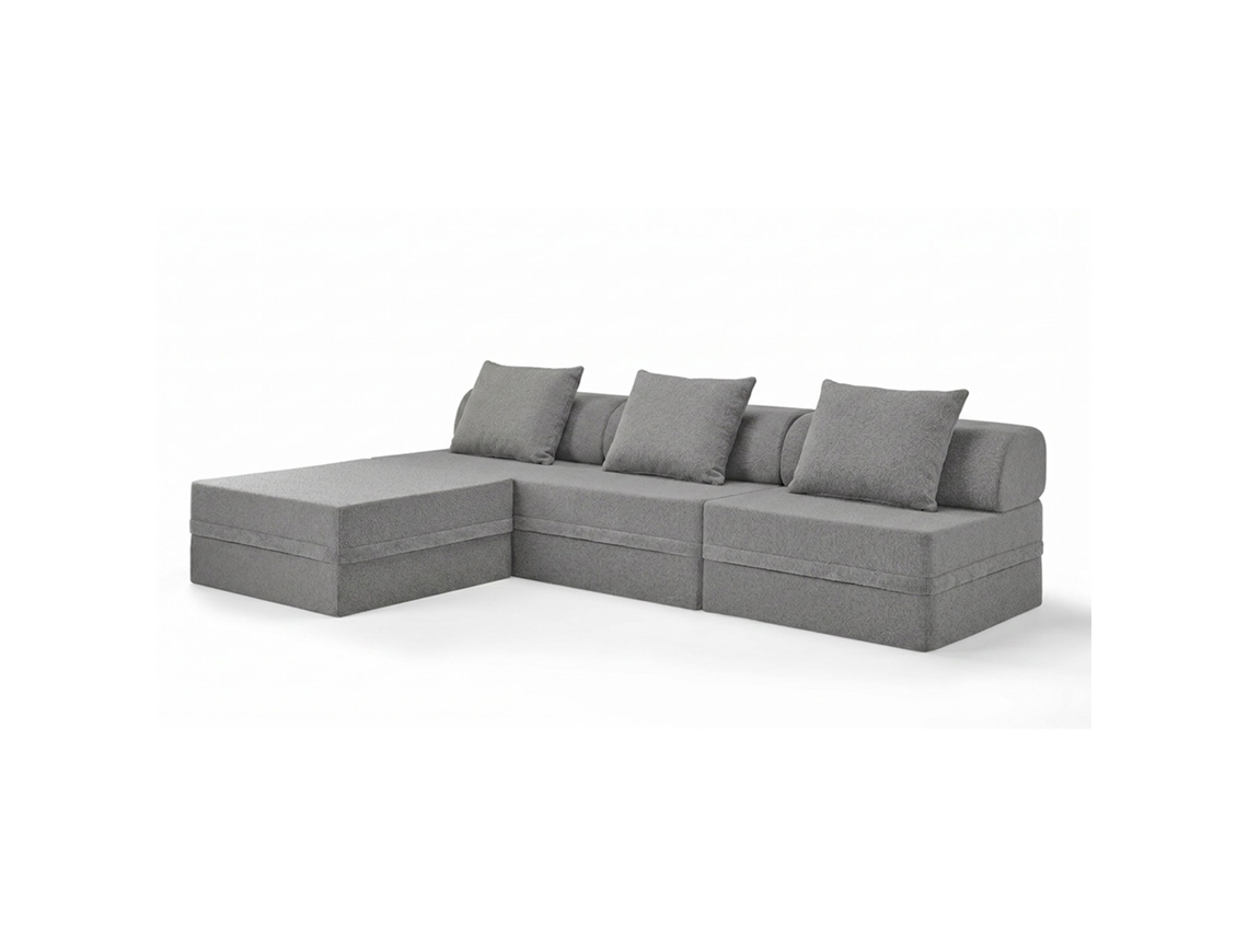 Sofá Modular 3+1+puff Convertível Bouclette Cinza Escuro SKOFFA