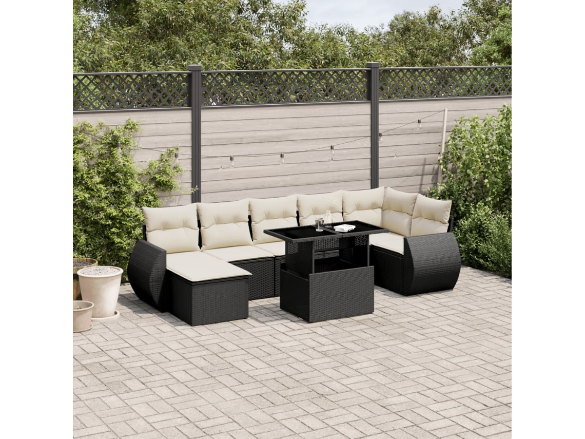 Vidaxl 8 Pcs Conjunto Sofás De Jardim Com Almofadões Vime Pe Preto