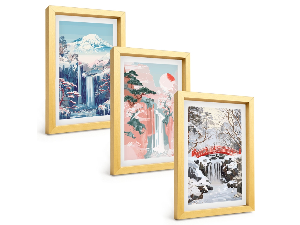 Pinturas Murais Modernaspaisagens De Montanha Cachoeiras Moldura Dourada Fotos Para O Corredor Espelharte (3 Peças 20x30 Cm)