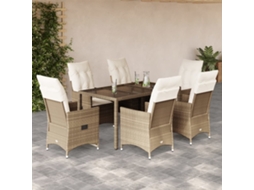 Vidaxl 7 Pcs Conjunto De Jantar P/ Jardim Com Almofadões Vime Pe Bege