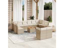 Vidaxl 13 Pcs Conjunto De Sofás P/ Jardim Com Almofadões Vime Pe Bege