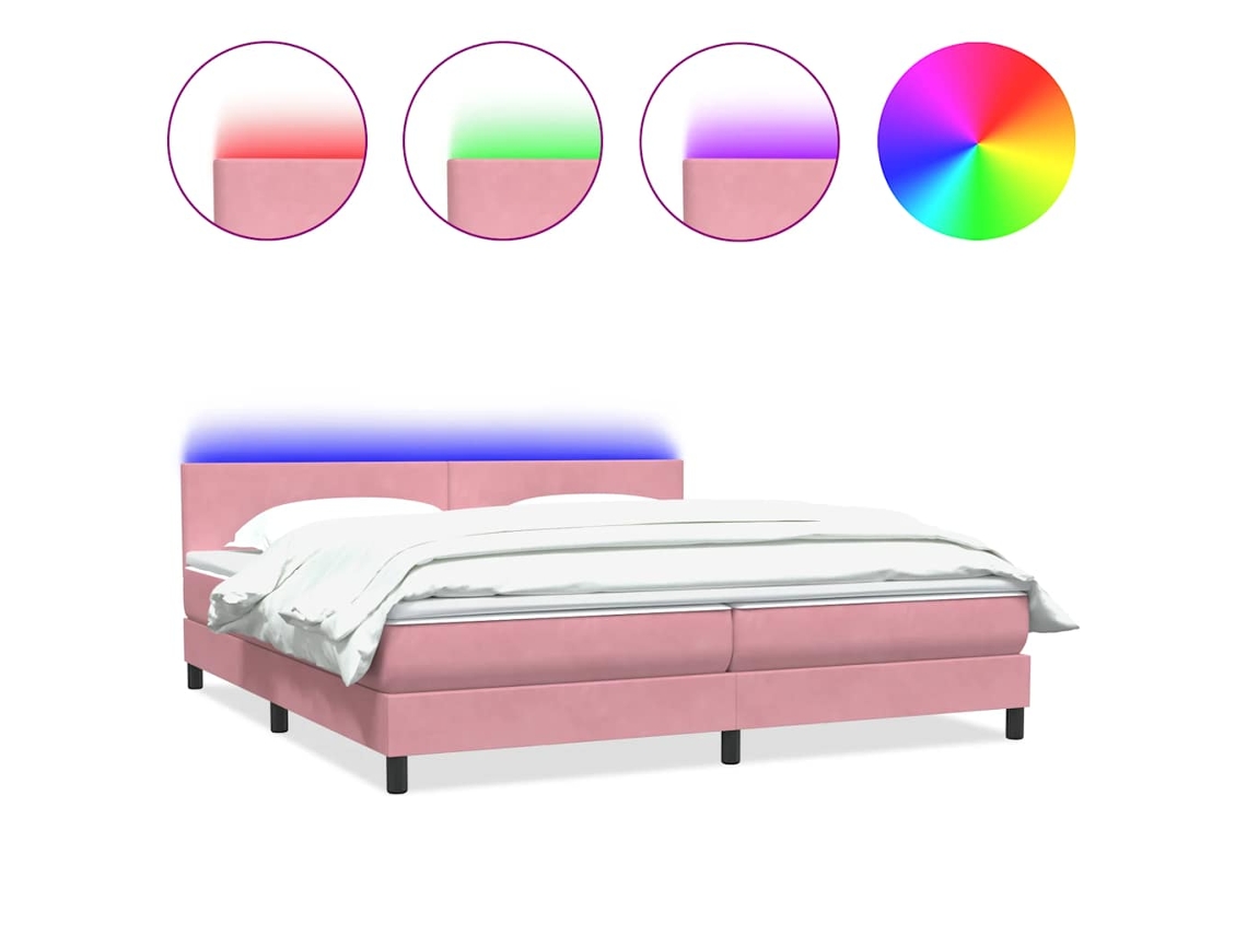 Cama Box Spring com Colchão e Led Rosa Veludo MAISON EXCLUSIVE (180x210 cm)