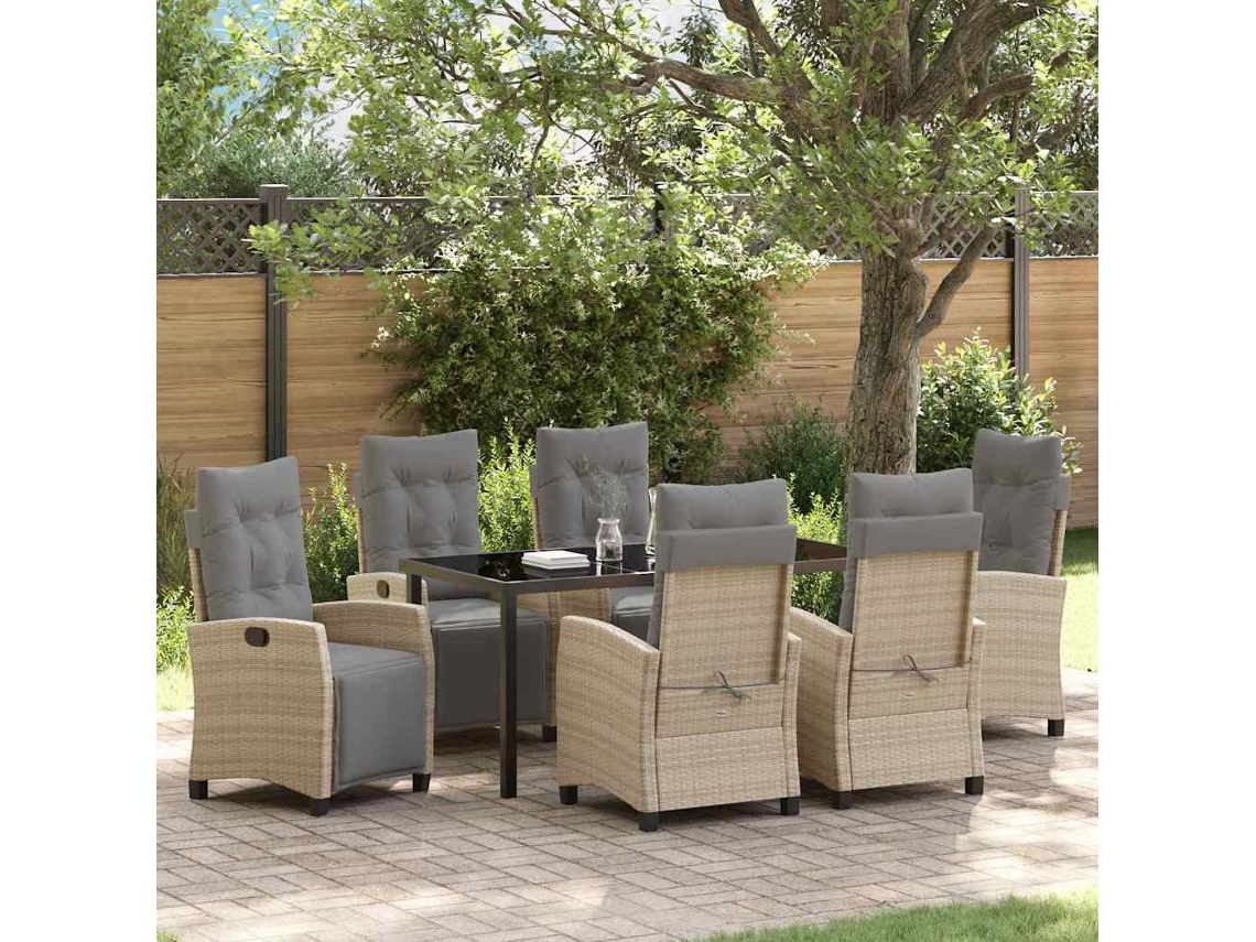 Vidaxl Conjunto de Jantar para Jardim com Almofada 7 Pcs Bege Vime Pe