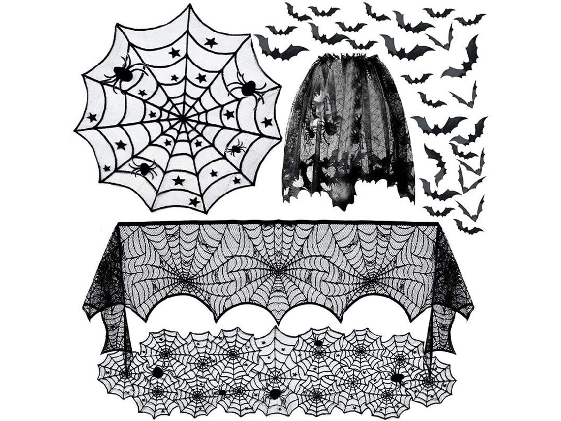 2026-set De 5 Manteles De Halloween Com Encaje De Telaraña Negra Para Mesa Redonda Y Decoración Festiva