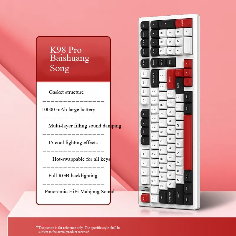 K98pro Teclado Mecânico Sem Fio 3 Modos - Teclas Vermelhas - Verde - Vermelho