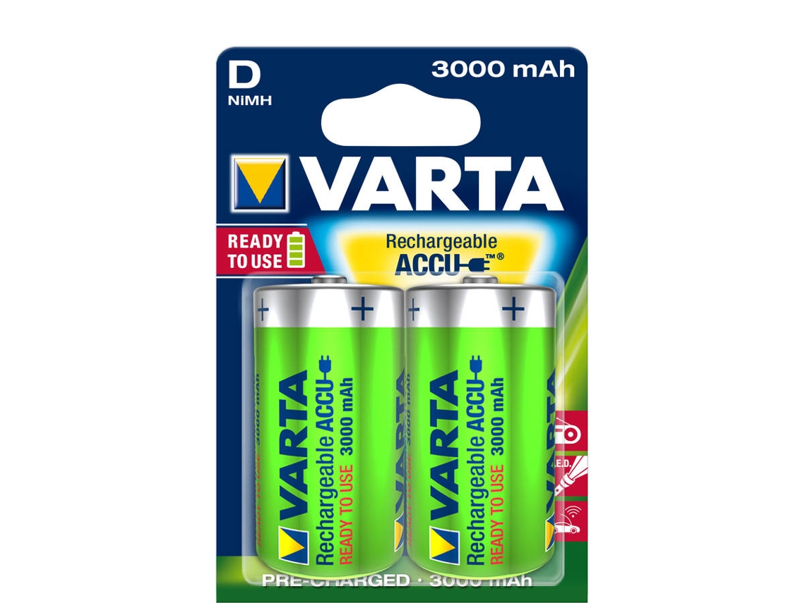 Conjunto De 2 Pilhas D 1.2 V Recarregáveis Com Tecnologia Nimh E Capacidade 3000 Mah