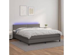 Cama Box Spring C/ Colchão/led 180x200cm Couro Artificial Cinza