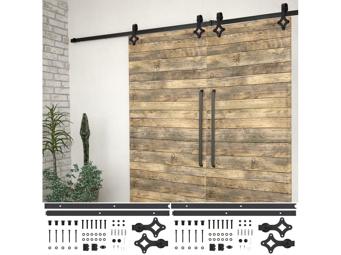 Kits De Ferragens Para Porta Deslizante 2 Pcs 200 Cm Aã§o Preto DKD HOME DECOR