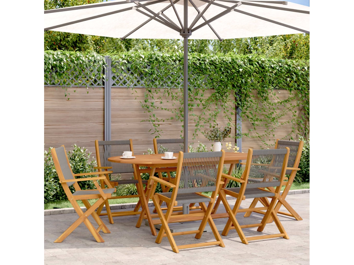 Cadeiras De Jardim Dobráveis 6 Pcs Madeira Acácia Maciça Cinza Dkd Home Decor