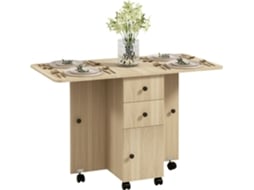 Mesa de Jantar Dobrável Melamina de Madeira, Aço e Plástico Cor Cor de Madeira Natural 120x60x76,5 cm Homcom