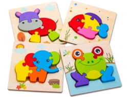 Quebra-Cabeças Infantis de Madeira Brinquedos de Presente para Meninos e Meninas Formas de Animais com Cores Vibrantes e Brilhantes JEDBESETZT