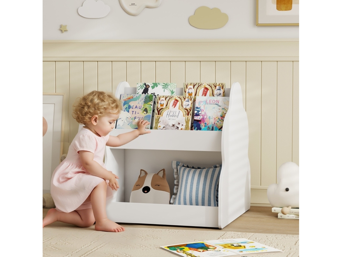 Prateleira Infantil Branca 60x29,9x90cm, Com Gaveta Inferior, Organizadora Compacta E Segura Para Crianças.