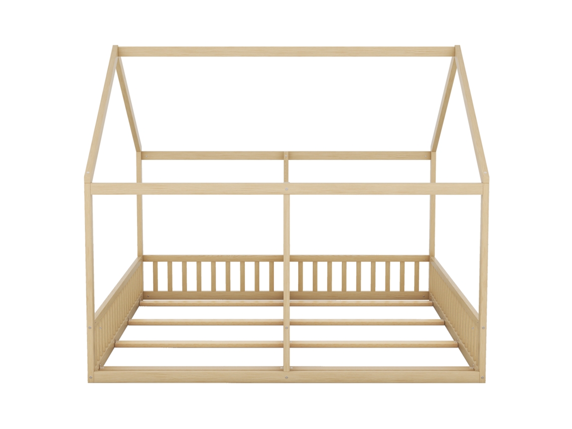 Cabana-cama Em Madeira De Pinho 2x90x200cm - Com Teto E Estrado - Natural