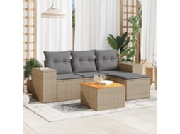 Vidaxl 5 Pcs Conjunto De Sofás P/ Jardim Com Almofadões Vime Pe Bege